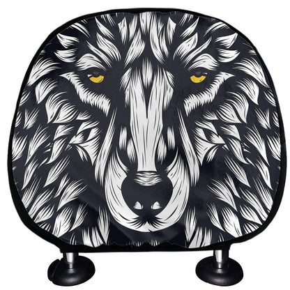 Navy And White Wolf Print Car Headrest Covers