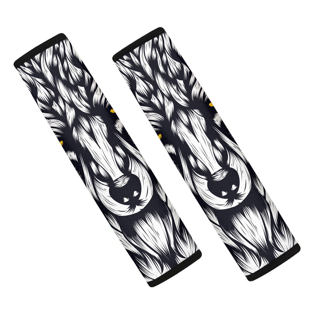 Navy And White Wolf Print Car Seat Belt Covers