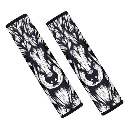 Navy And White Wolf Print Car Seat Belt Covers