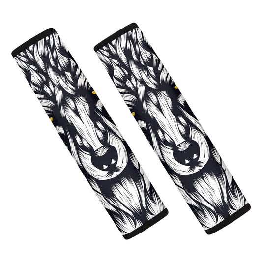 Navy And White Wolf Print Car Seat Belt Covers