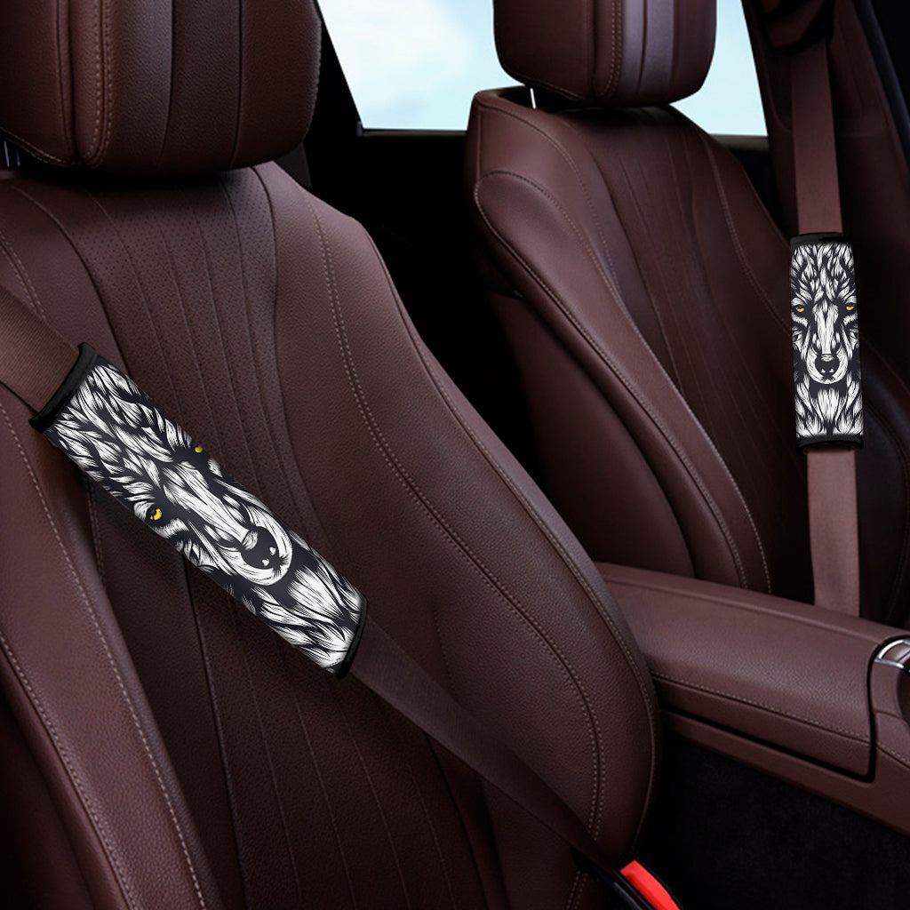 Navy And White Wolf Print Car Seat Belt Covers