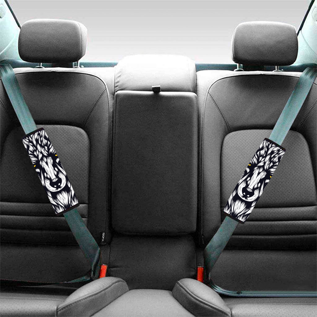 Navy And White Wolf Print Car Seat Belt Covers