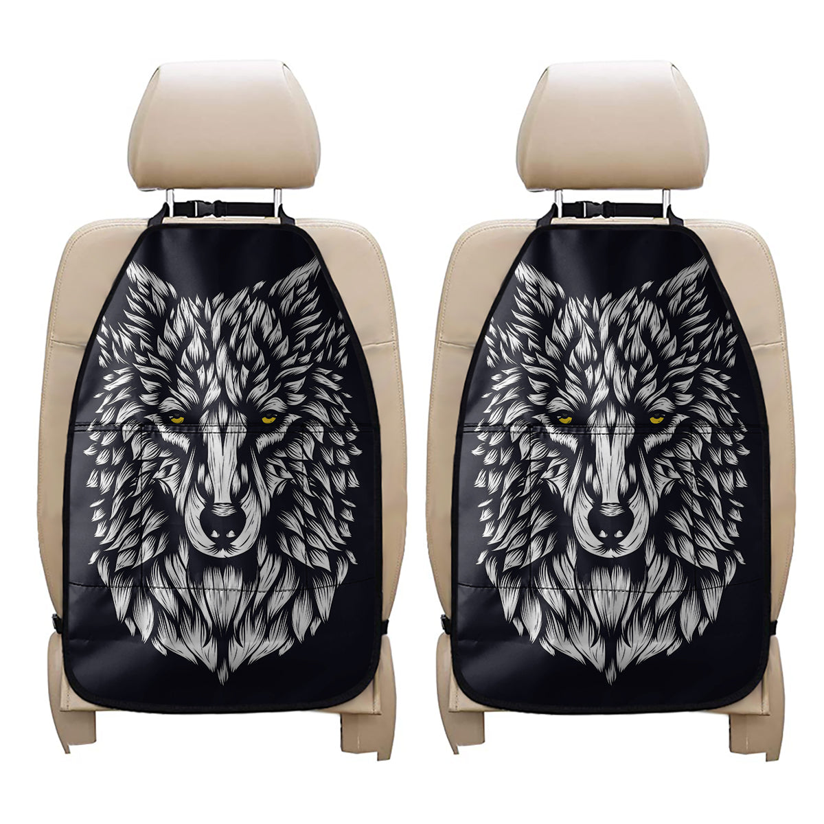 Navy And White Wolf Print Car Seat Organizers