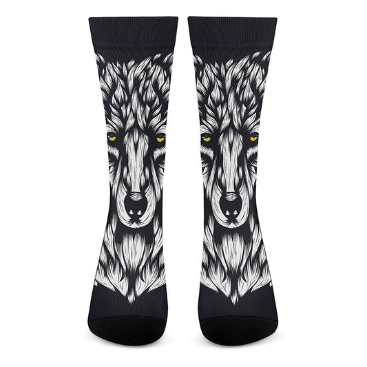 Navy And White Wolf Print Crew Socks