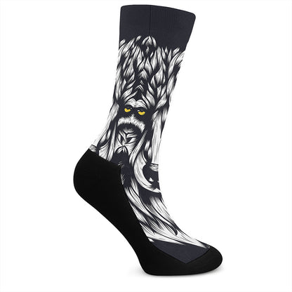 Navy And White Wolf Print Crew Socks
