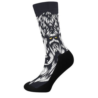 Navy And White Wolf Print Crew Socks