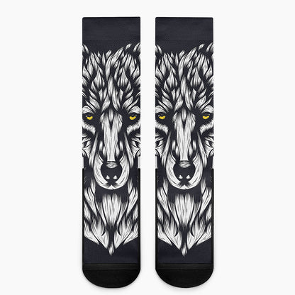 Navy And White Wolf Print Crew Socks