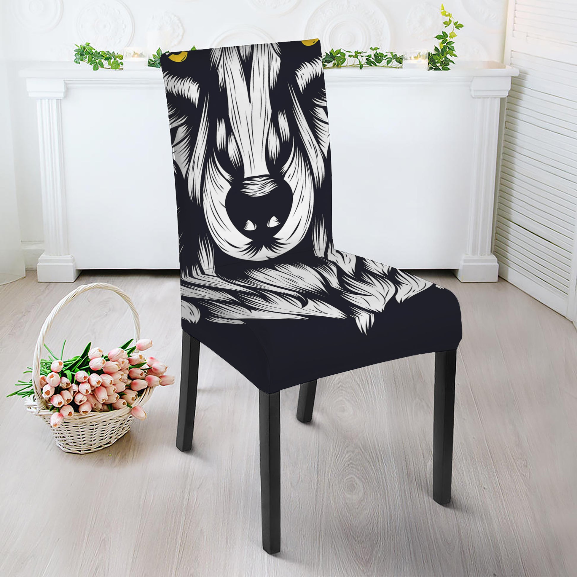 Navy And White Wolf Print Dining Chair Slipcover