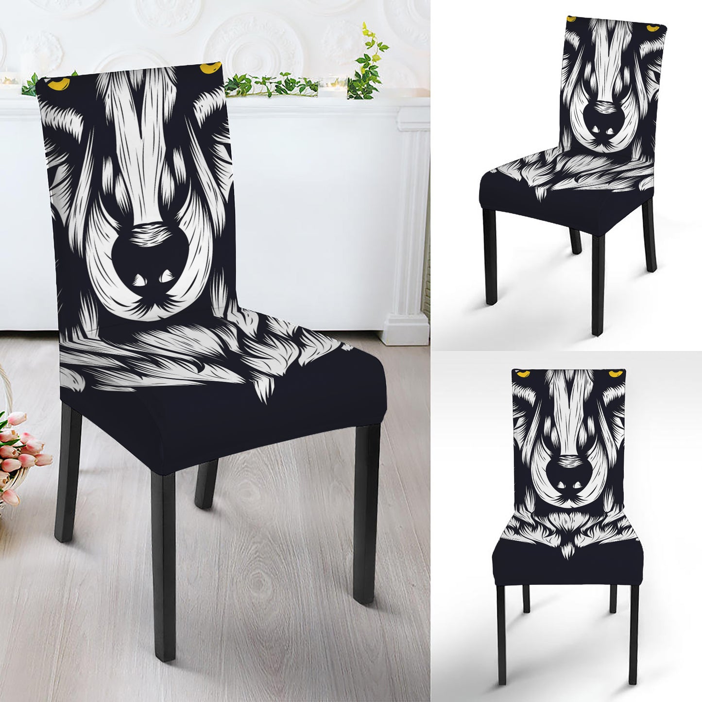 Navy And White Wolf Print Dining Chair Slipcover