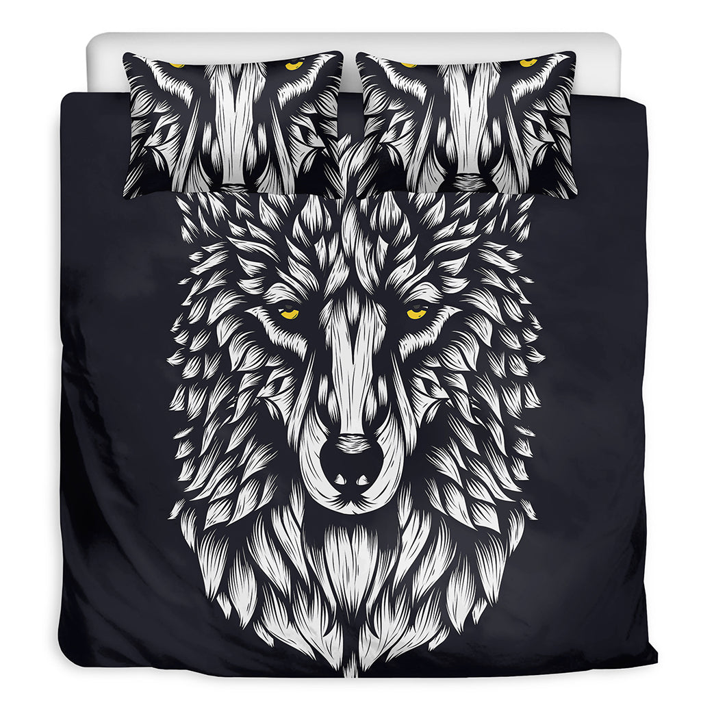 Navy And White Wolf Print Duvet Cover Bedding Set