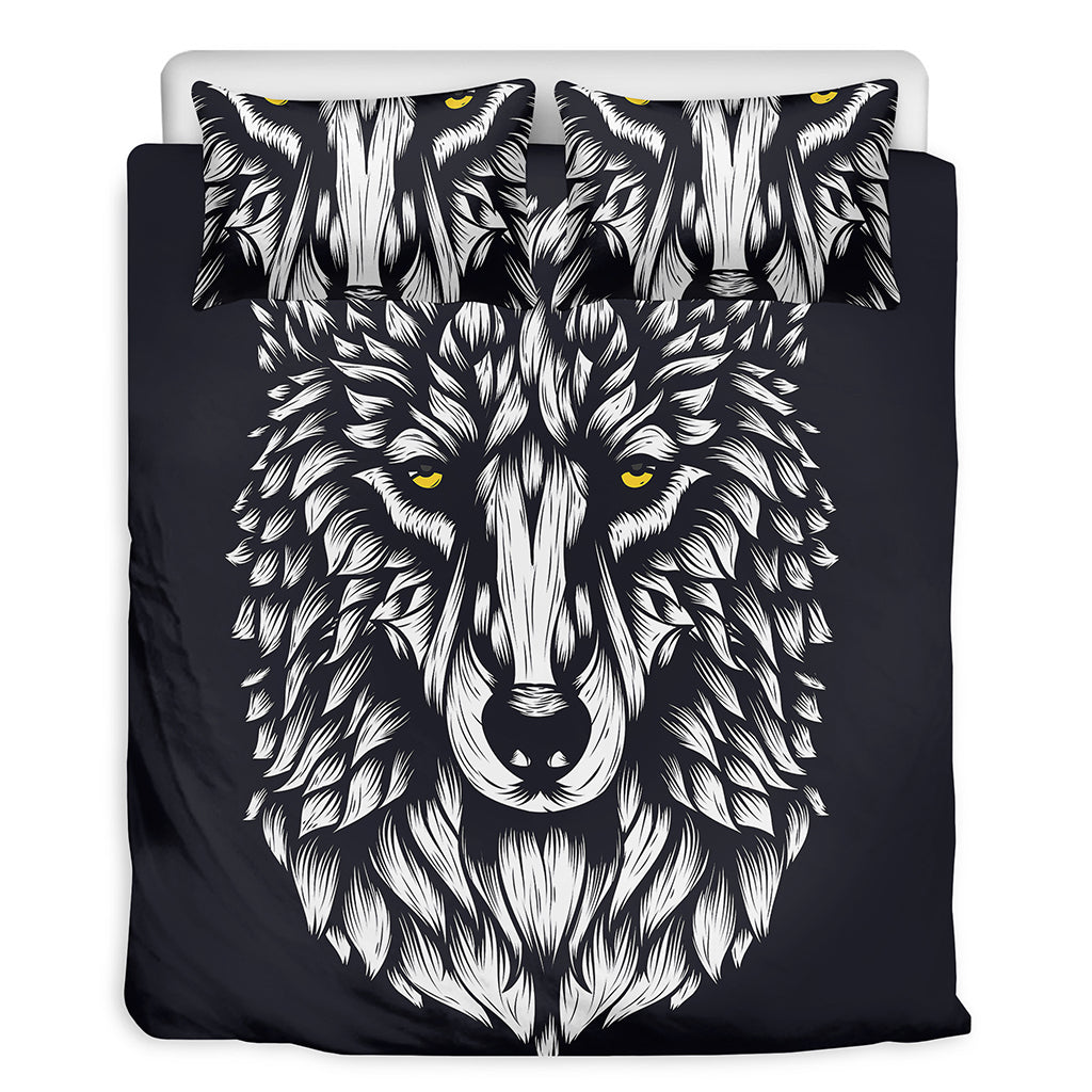 Navy And White Wolf Print Duvet Cover Bedding Set