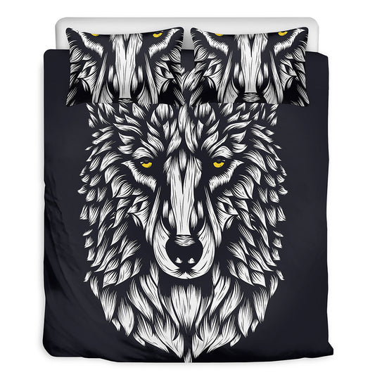 Navy And White Wolf Print Duvet Cover Bedding Set