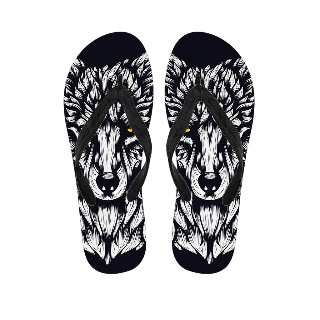Navy And White Wolf Print Flip Flops