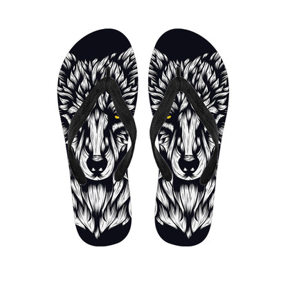 Navy And White Wolf Print Flip Flops