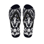 Navy And White Wolf Print Flip Flops