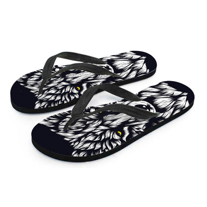 Navy And White Wolf Print Flip Flops