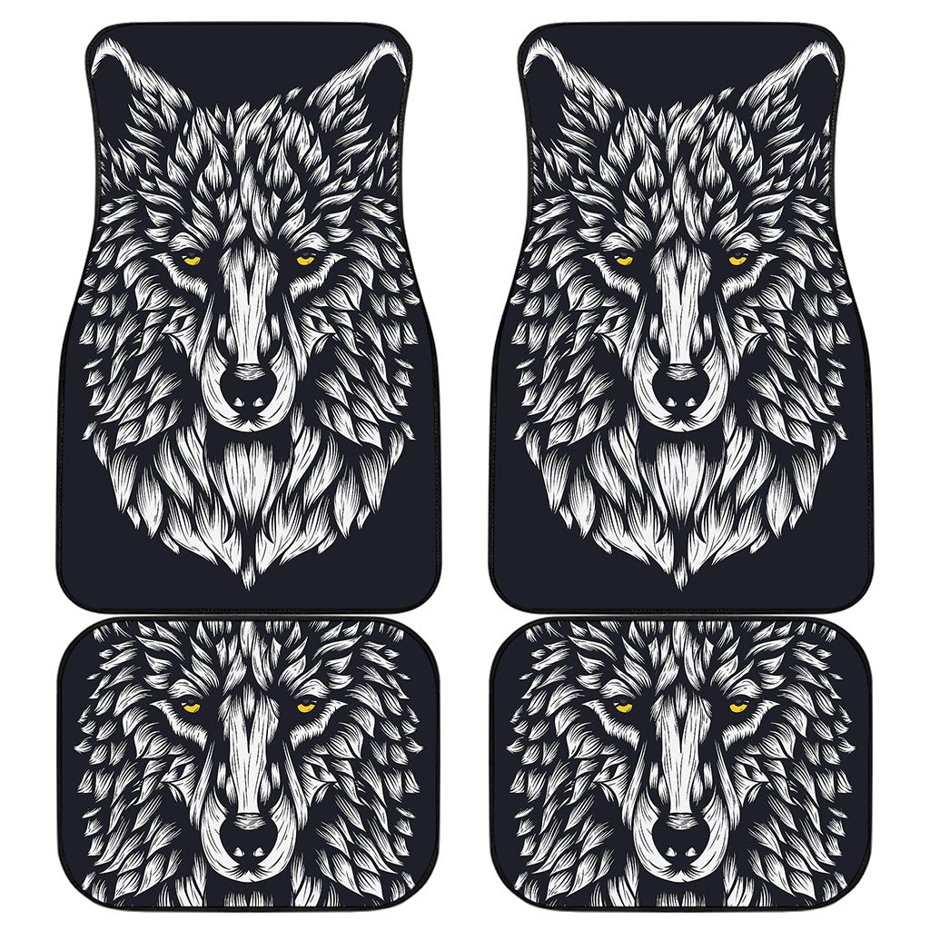 Navy And White Wolf Print Front and Back Car Floor Mats