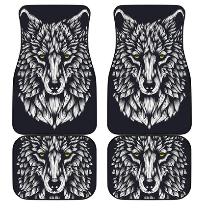 Navy And White Wolf Print Front and Back Car Floor Mats