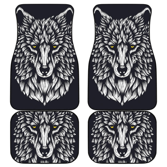 Navy And White Wolf Print Front and Back Car Floor Mats