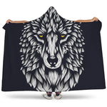 Navy And White Wolf Print Hooded Blanket