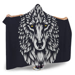Navy And White Wolf Print Hooded Blanket