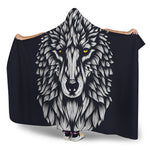 Navy And White Wolf Print Hooded Blanket