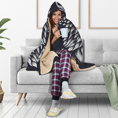 Navy And White Wolf Print Hooded Blanket