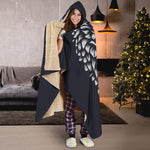 Navy And White Wolf Print Hooded Blanket