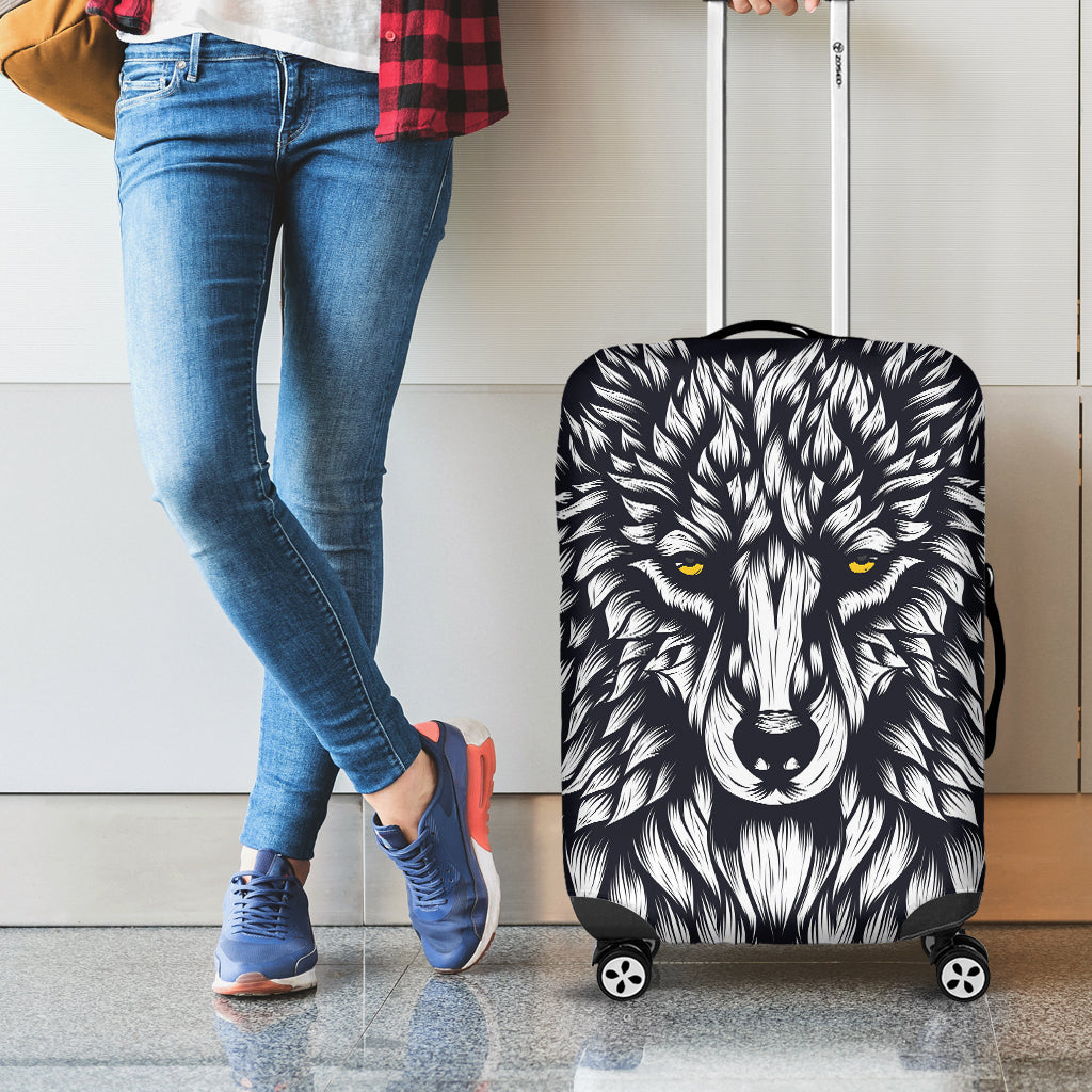 Navy And White Wolf Print Luggage Cover