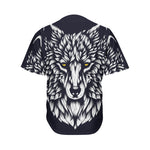 Navy And White Wolf Print Men's Baseball Jersey