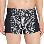 Navy And White Wolf Print Men's Boxer Briefs