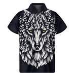 Navy And White Wolf Print Men's Short Sleeve Shirt