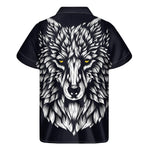 Navy And White Wolf Print Men's Short Sleeve Shirt