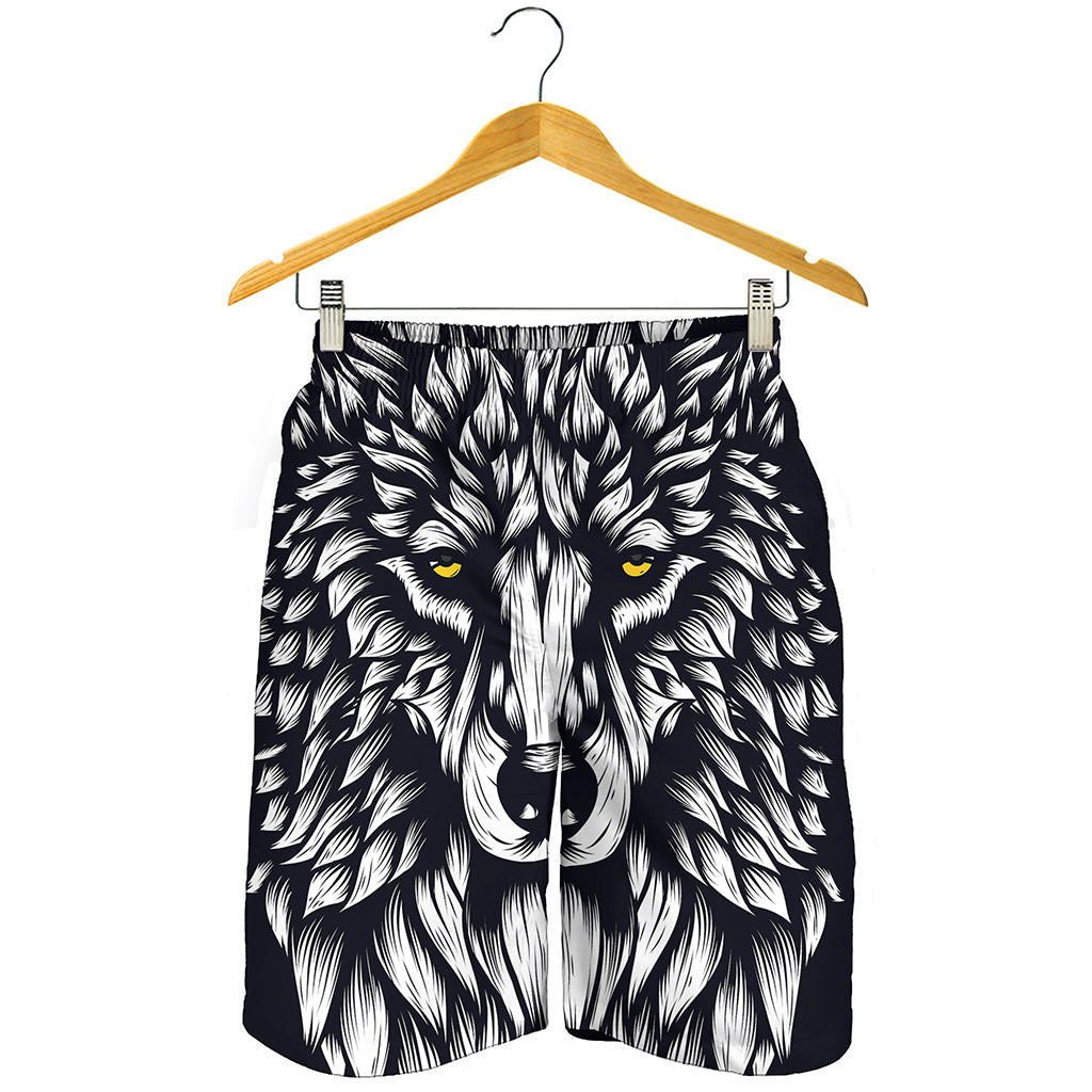 Navy And White Wolf Print Men's Shorts