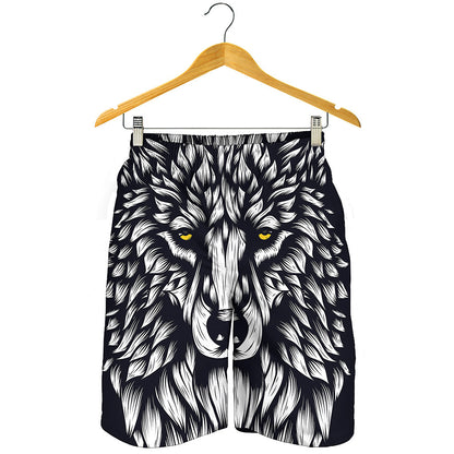 Navy And White Wolf Print Men's Shorts