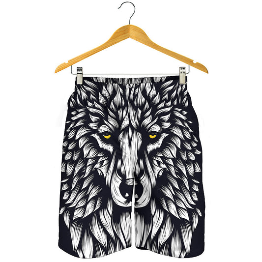 Navy And White Wolf Print Men's Shorts