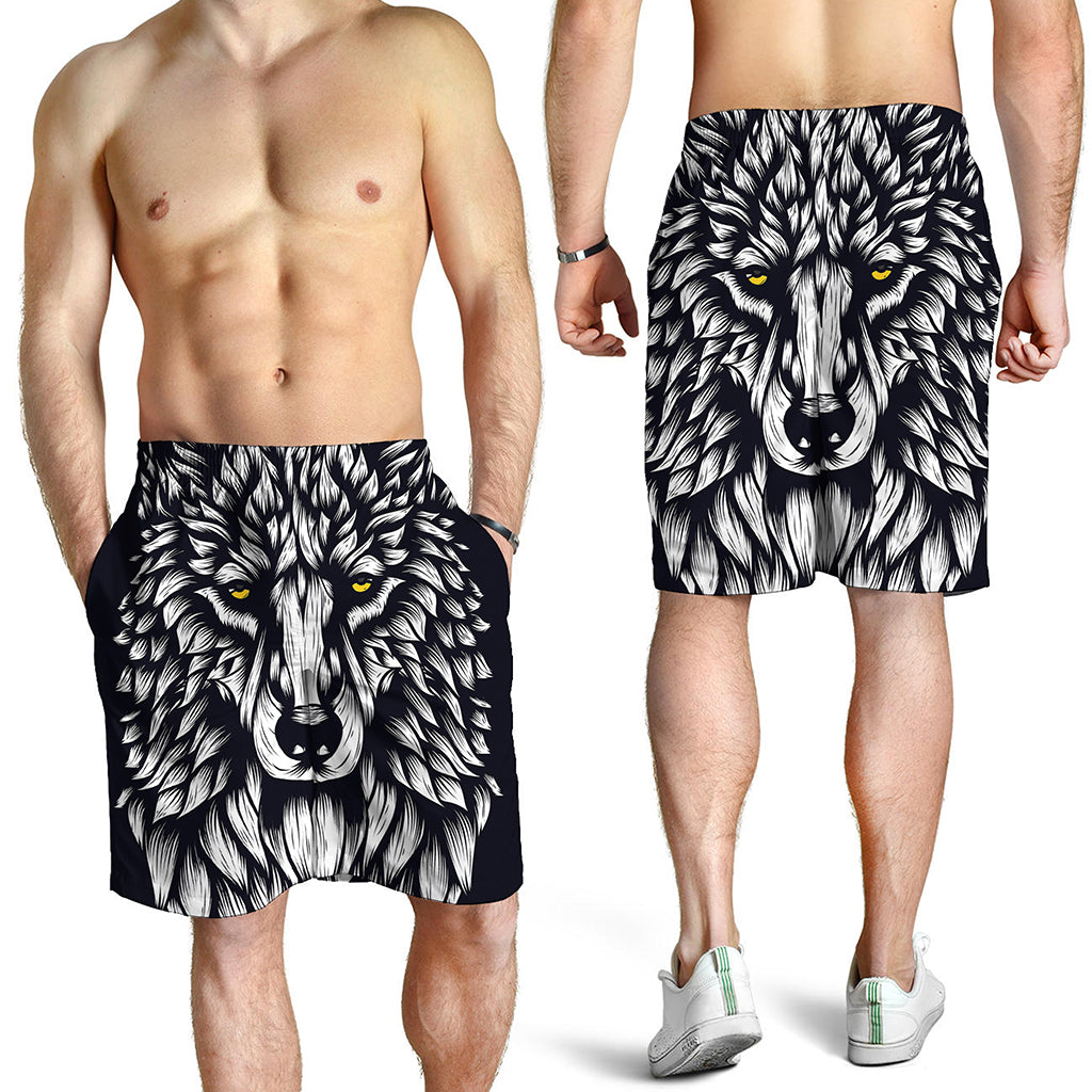 Navy And White Wolf Print Men's Shorts