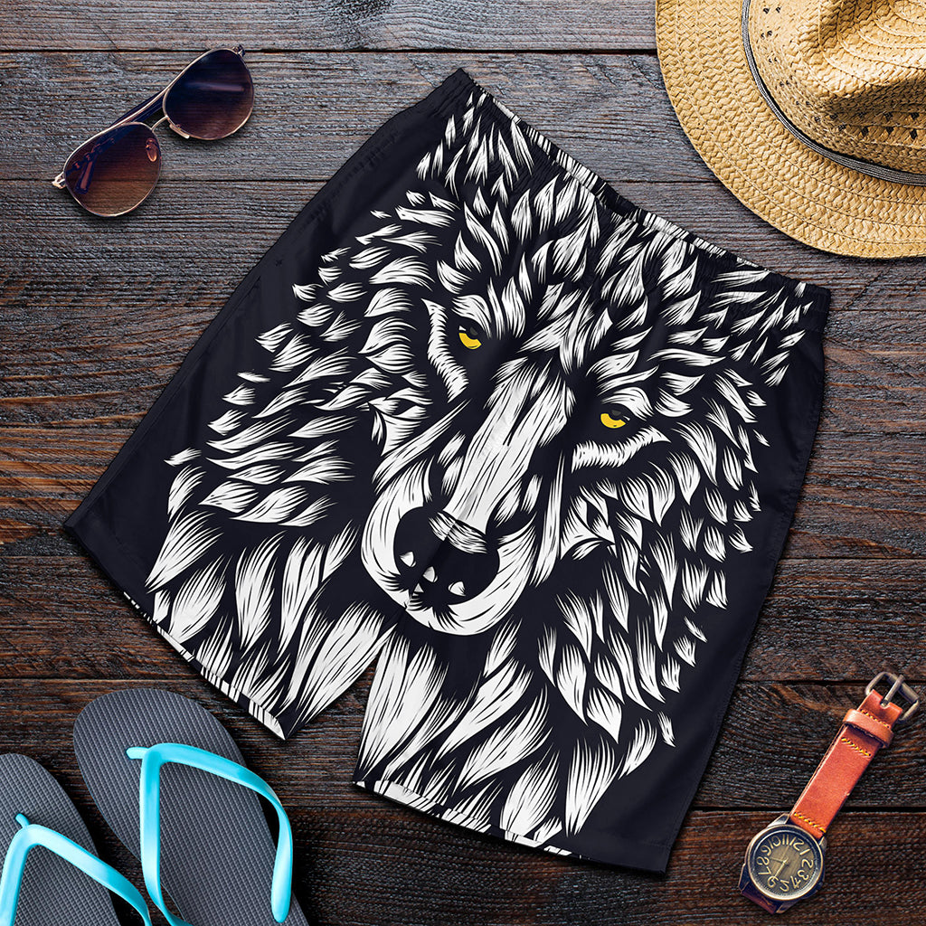 Navy And White Wolf Print Men's Shorts