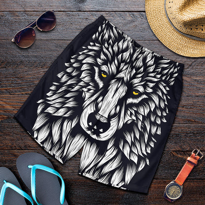 Navy And White Wolf Print Men's Shorts