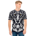 Navy And White Wolf Print Men's T-Shirt