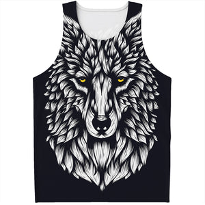 Navy And White Wolf Print Men's Tank Top