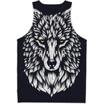 Navy And White Wolf Print Men's Tank Top