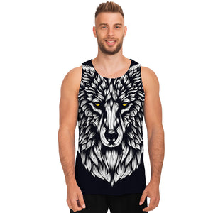 Navy And White Wolf Print Men's Tank Top