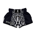 Navy And White Wolf Print Muay Thai Boxing Shorts