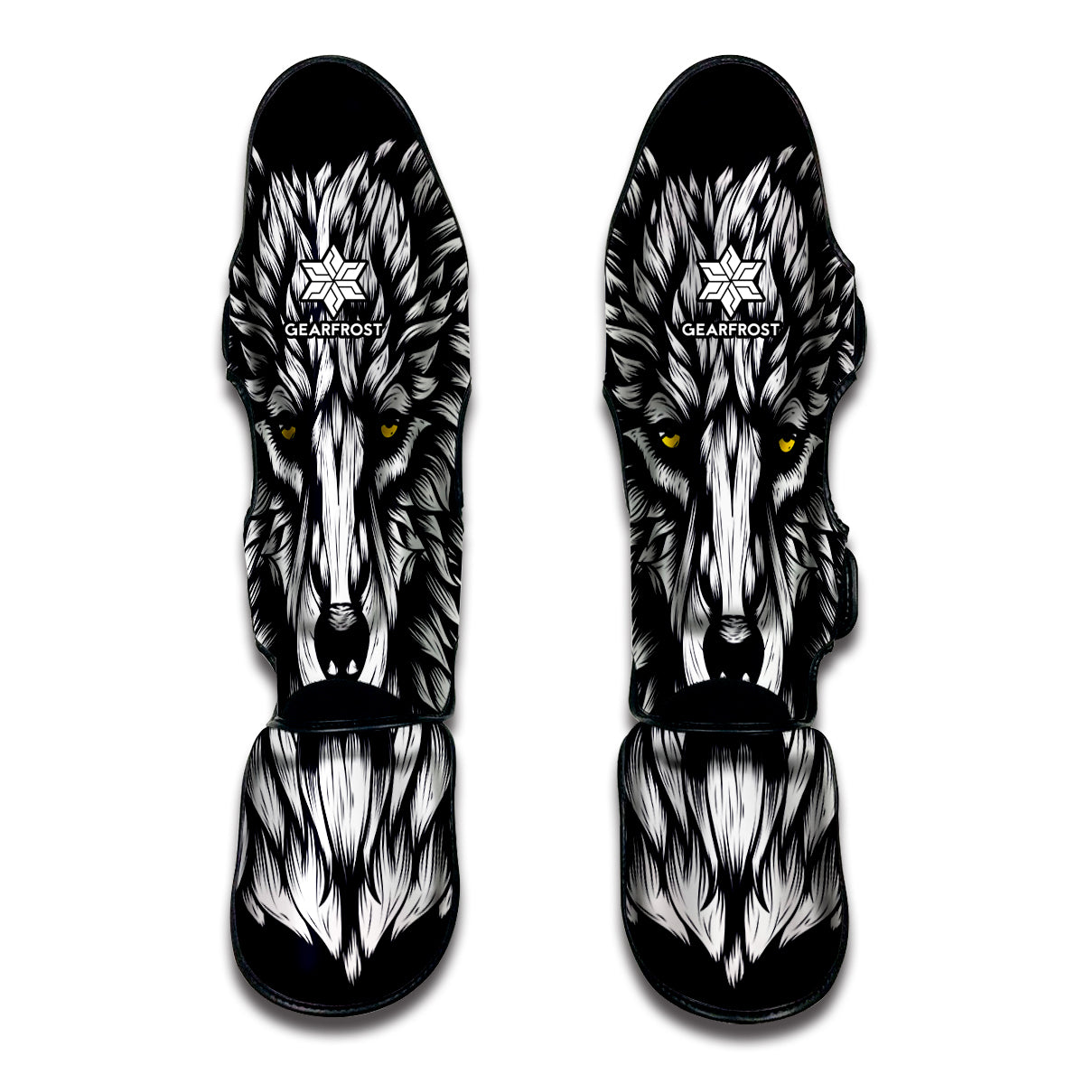 Navy And White Wolf Print Muay Thai Shin Guard