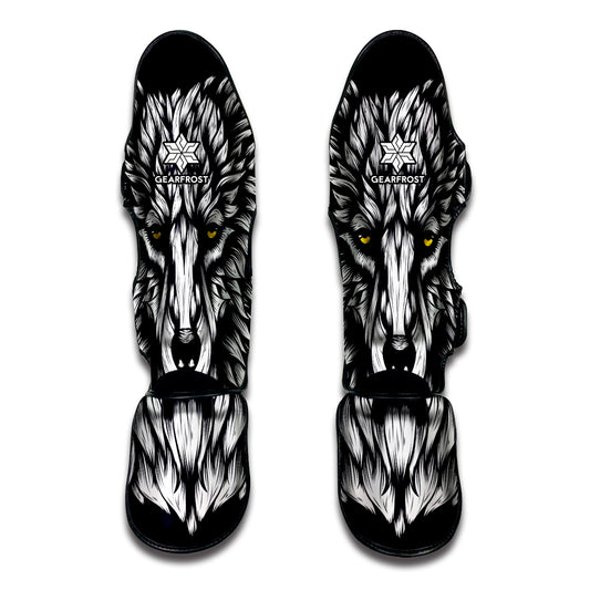 Navy And White Wolf Print Muay Thai Shin Guard