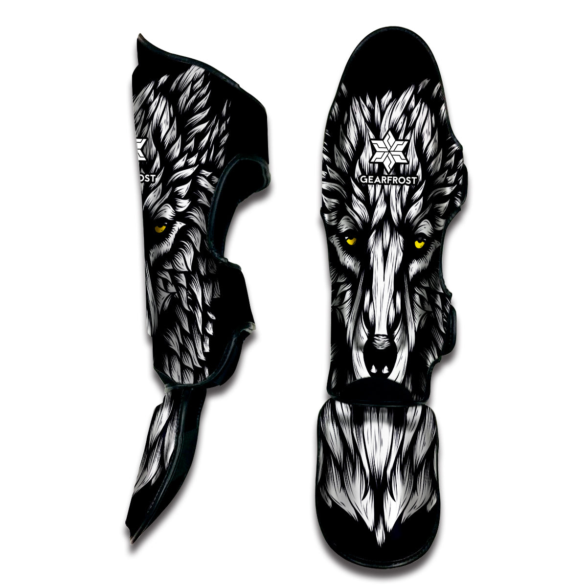 Navy And White Wolf Print Muay Thai Shin Guard