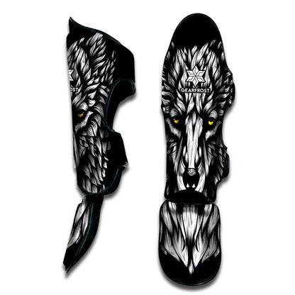 Navy And White Wolf Print Muay Thai Shin Guard