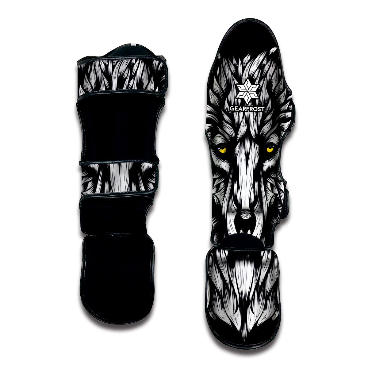 Navy And White Wolf Print Muay Thai Shin Guard