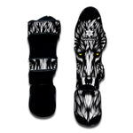 Navy And White Wolf Print Muay Thai Shin Guard